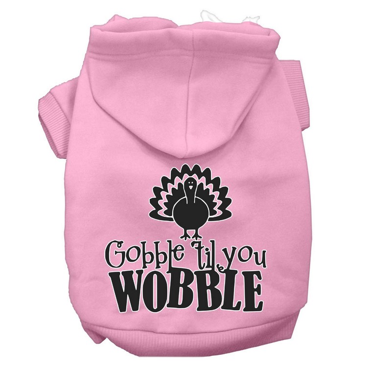 Gobble til You Wobble Screen Print Dog Hoodie Light Pink XS